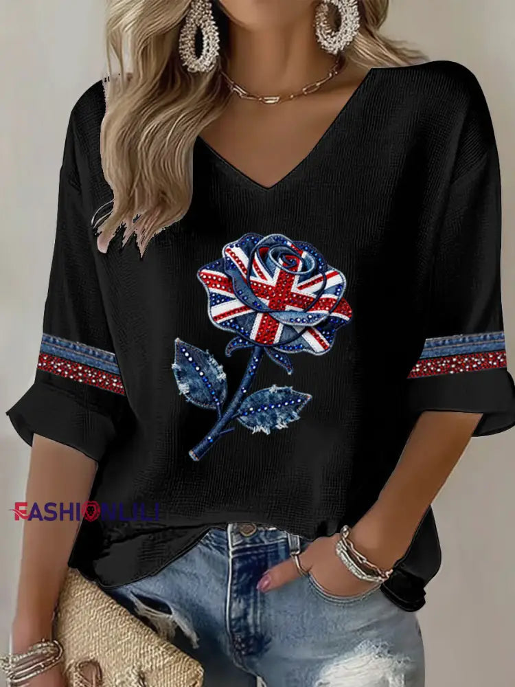 British style imitation denim rhinestone hot-drill Black / S