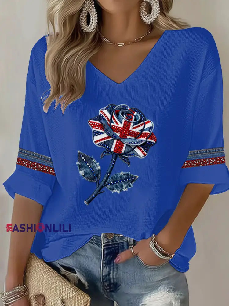 British style imitation denim rhinestone hot-drill Blue / S