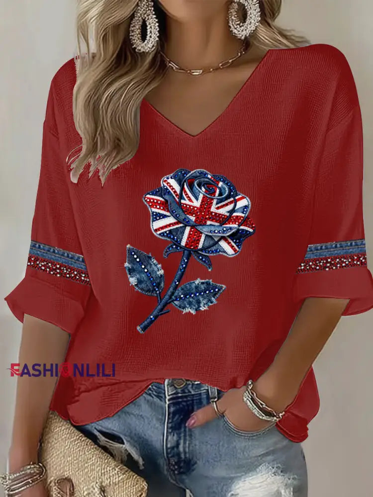 British style imitation denim rhinestone hot-drill Red / S