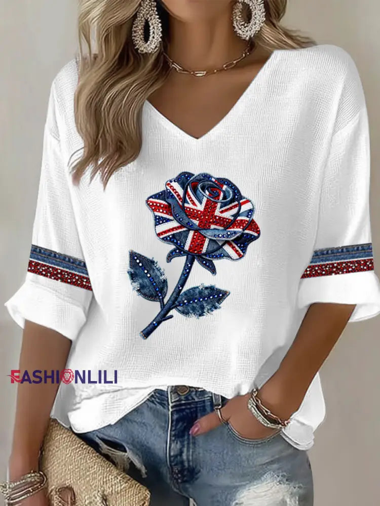 British style imitation denim rhinestone hot-drill White / S