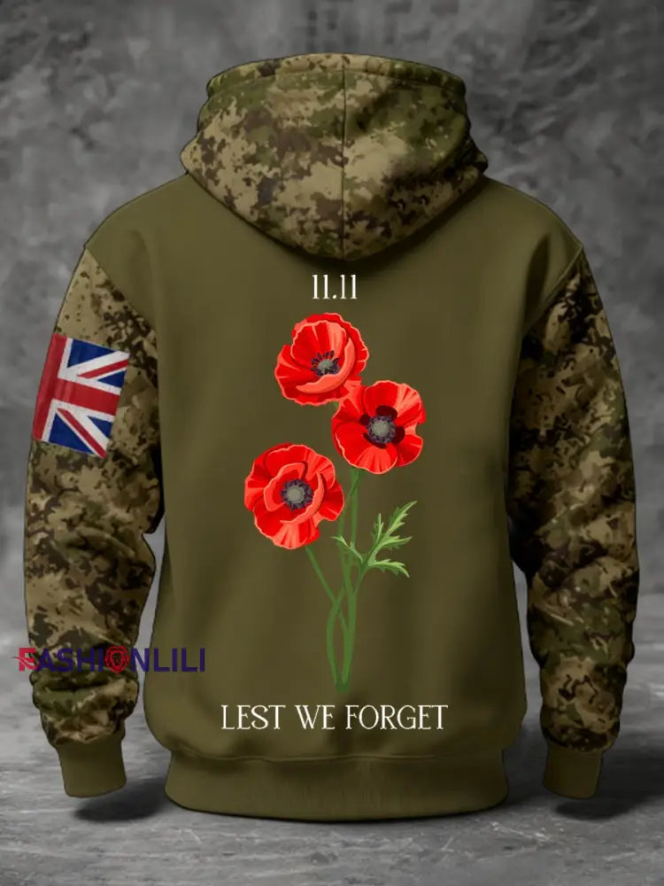 Men’s 11th November Remembrance Day LEST WE’S FORGET Poppy Remembrance Hoodie