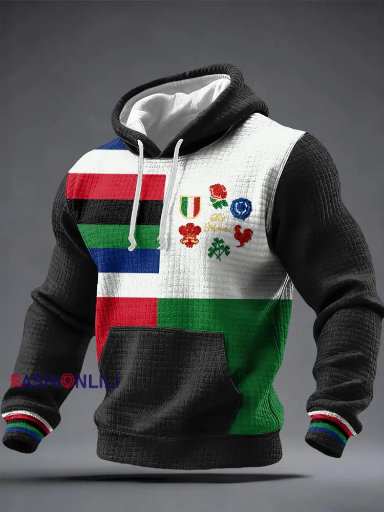 Men’s 6 Nations Rugby Lover Printed Hoodie Black / S