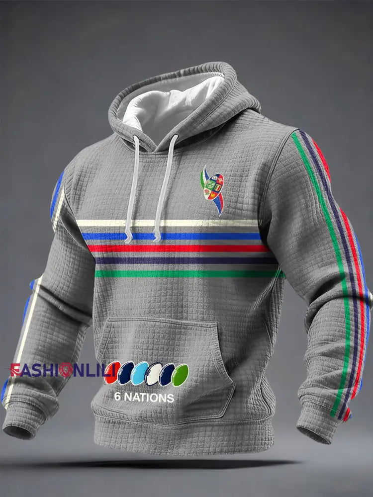 Men’s 6 Nations Rugby Lover Printed Hoodie Light Gray / S
