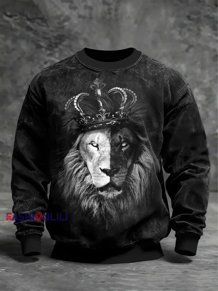 Men’s Art Lion Crew Neck Sweatshirt Black / S