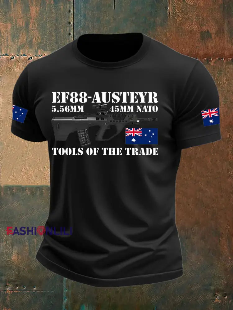 Men’s Australia Veteran Print imitation cotton short-sleeved T-shirt Black / S