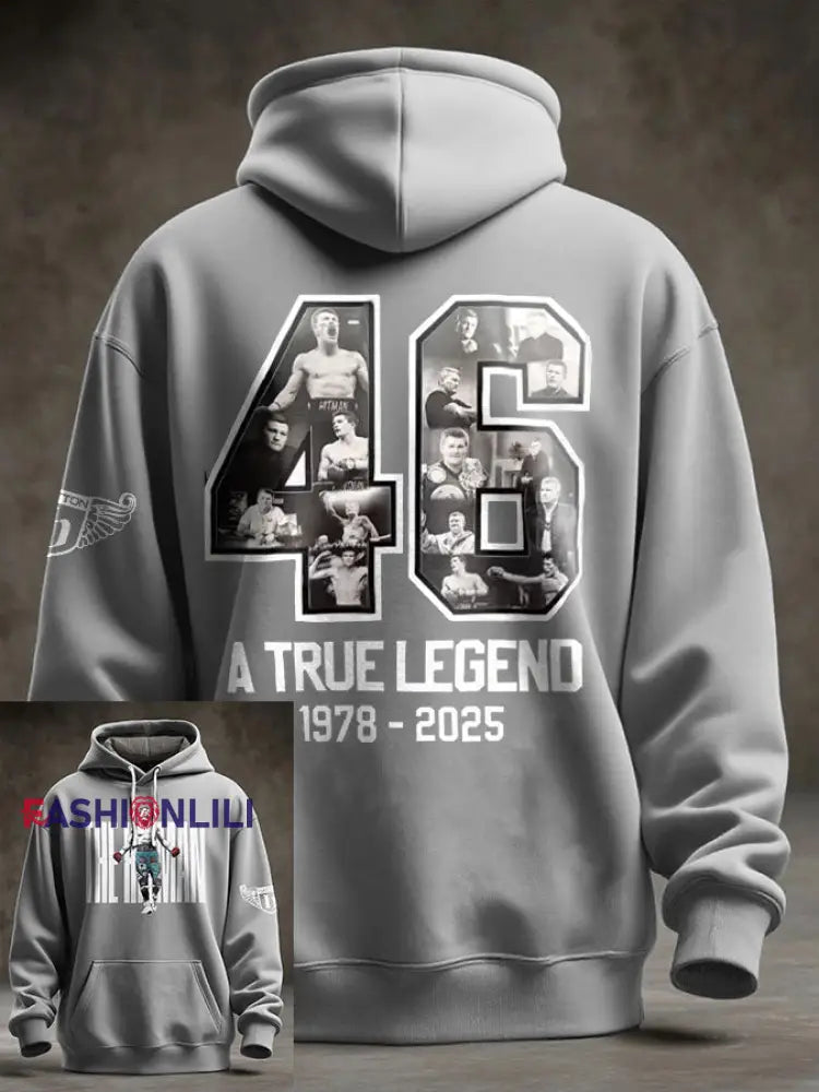 Men’s Boxing Lover Rip Hitman Legend Printed Hoodie Light Gray / S