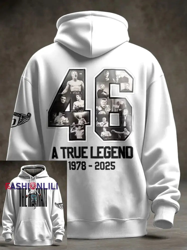 Men’s Boxing Lover Rip Hitman Legend Printed Hoodie White / S