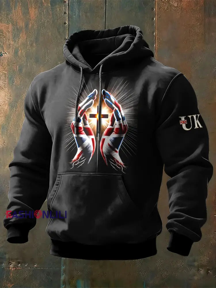 Men’s British Cross Casual Hooded Sweatshirt Black / S