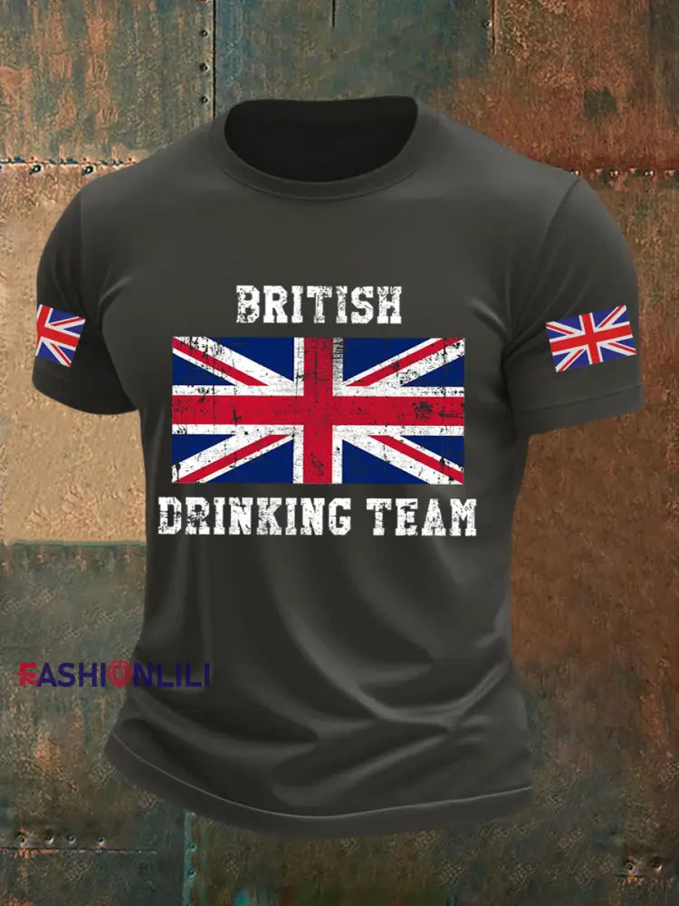 Men’s British Drinking Team Casual Printed T-shirt Dark Gray / S