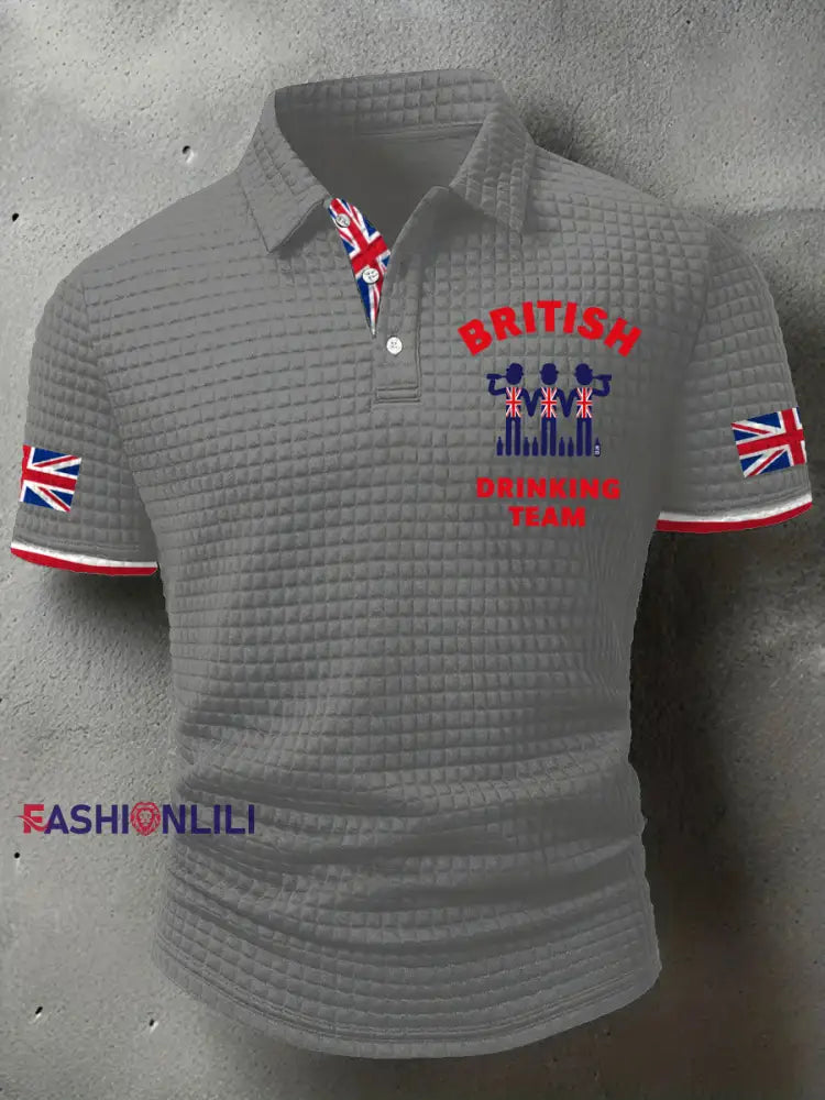 Men’s British Drinking Team Printed Casual Tops Gray / S