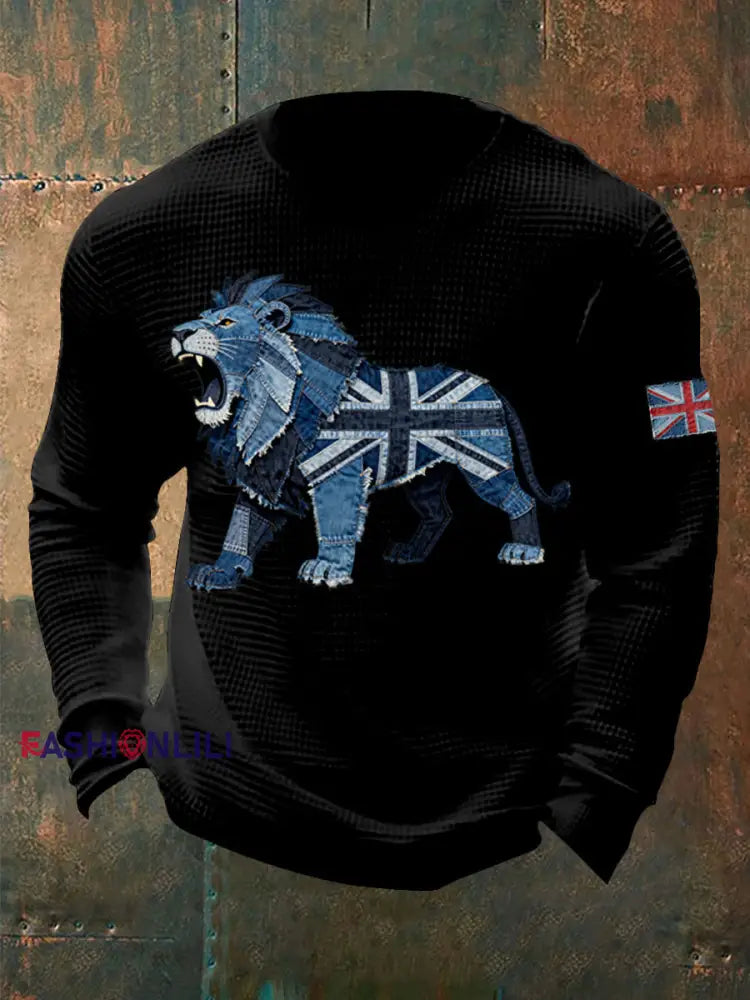 Men’s British Faux Denim Waffle Top Black / S