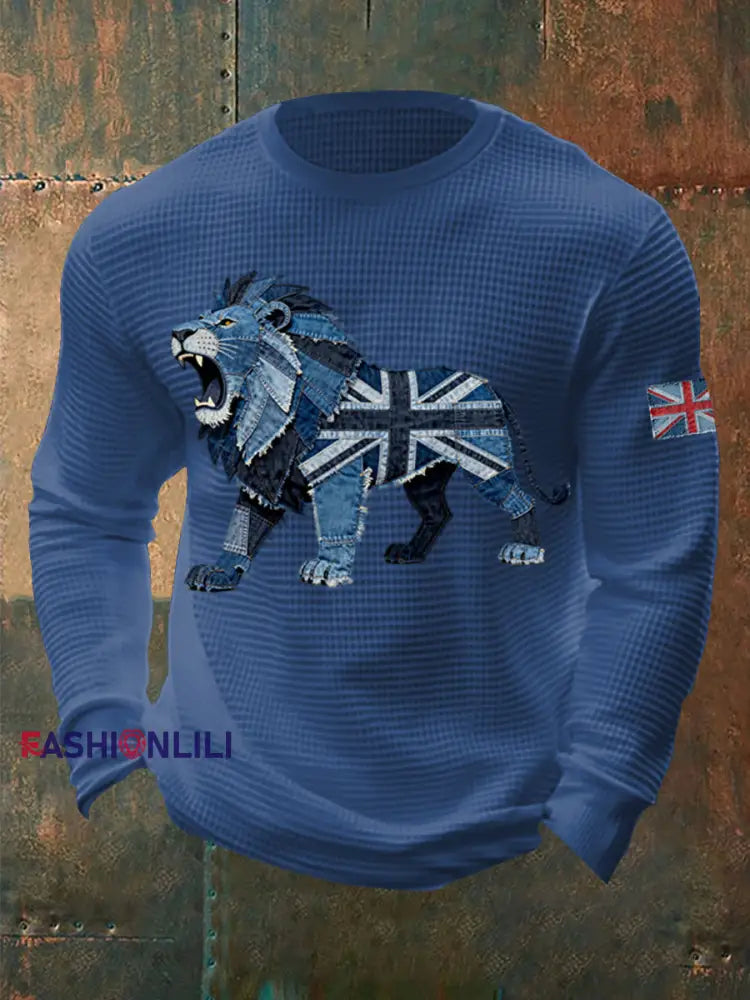 Men’s British Faux Denim Waffle Top Blue / S