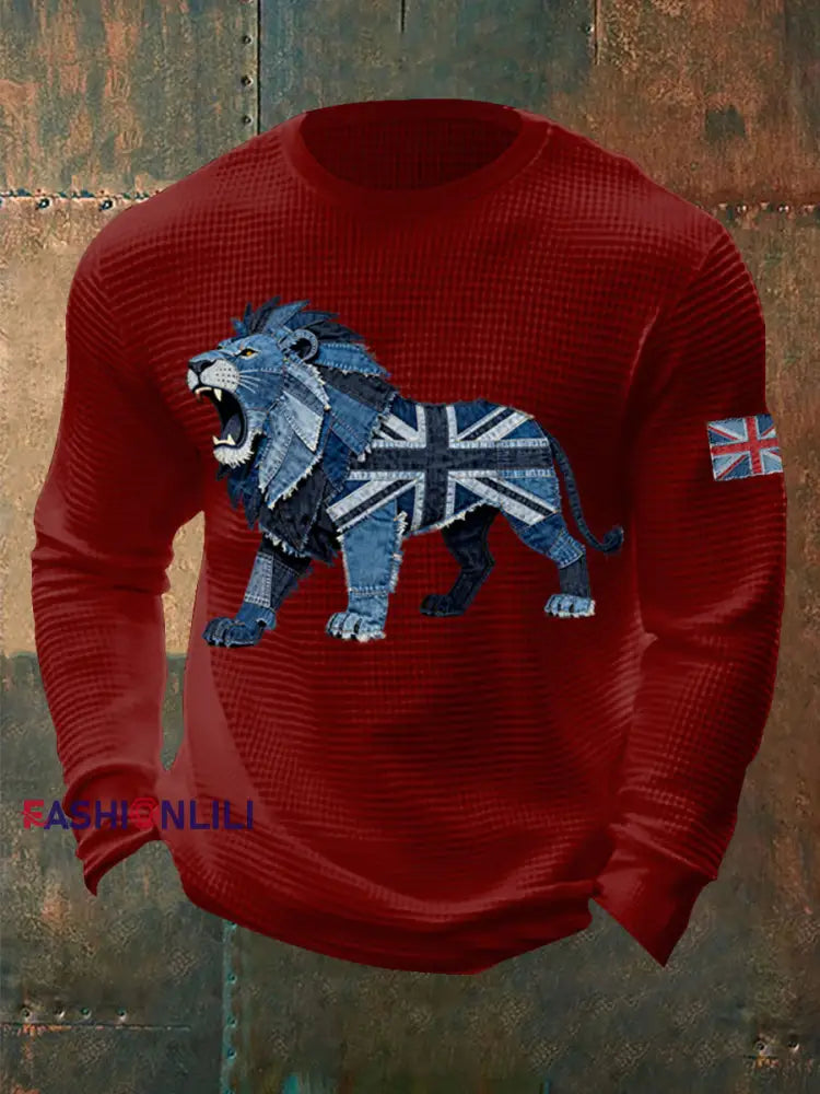 Men’s British Faux Denim Waffle Top Red / S