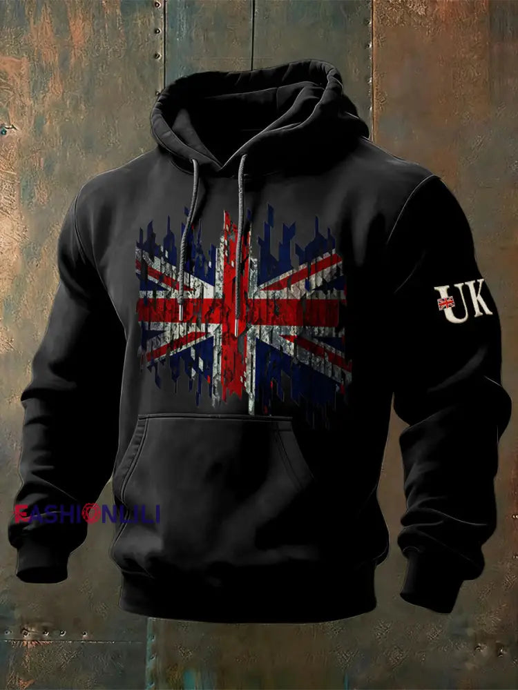Men’s British Flag Black Hooded Sweatshirt Black / S