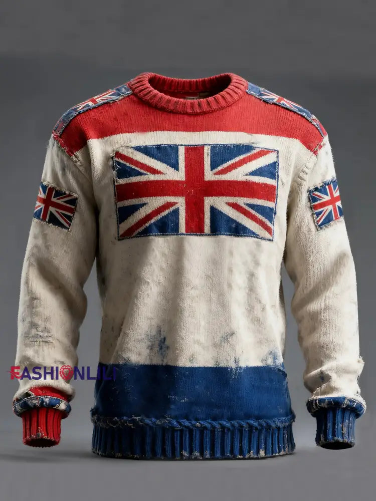 Men’s British Flag Printed Casual imitation sweater As picture / S