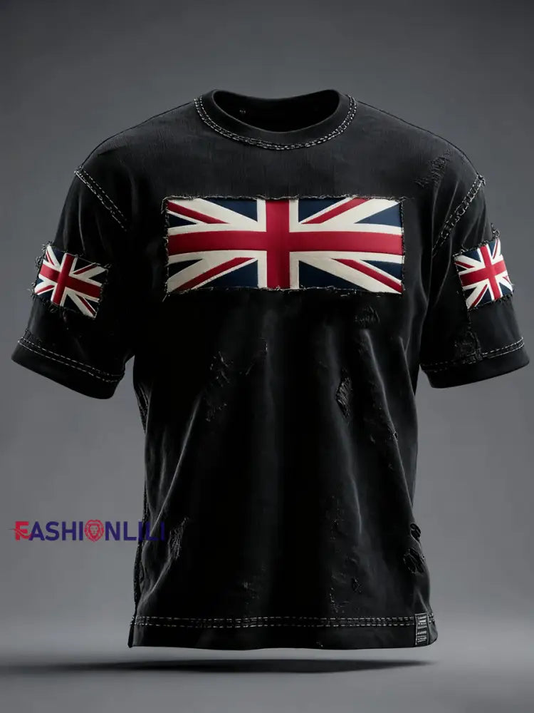 Men’s British Flag Printed Casual short sleeves t-shirt Black / S