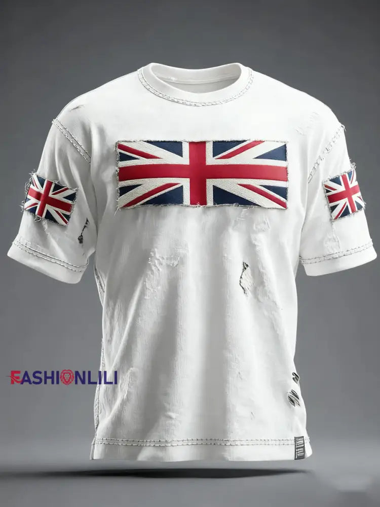 Men’s British Flag Printed Casual short sleeves t-shirt White / S