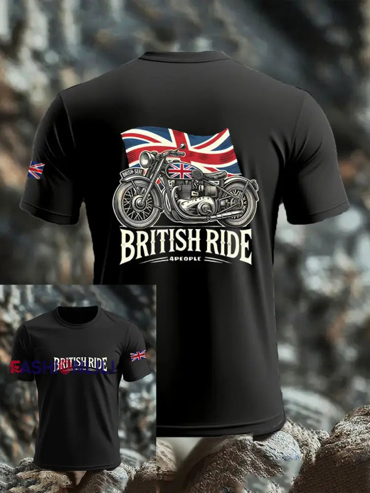 Men’s British imitation cotton short-sleeved T-shirt Black / S