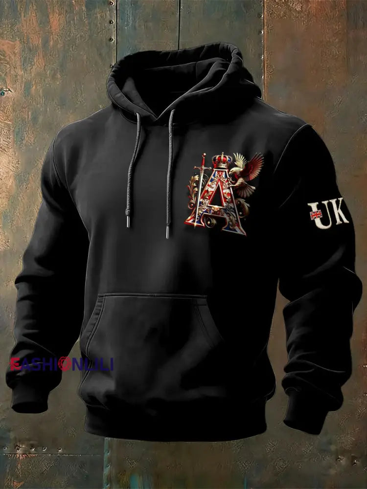 Men’s British Letter A Hooded Sweatshirt Black / S