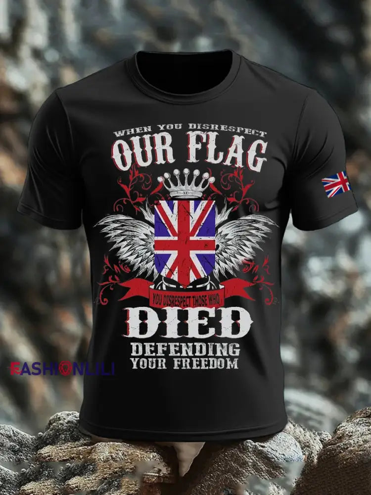 Men’s British Printed short sleeves t shirt Black / S