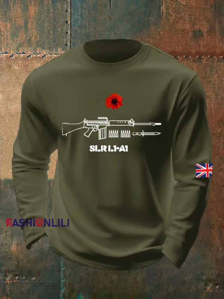 Men’s British Remembrance Day Crew Neck Sweatshirt Army Green / S