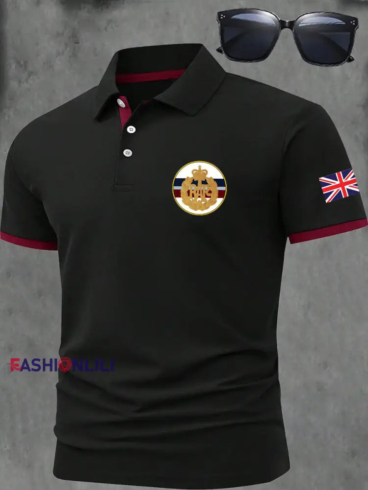 Men’s British Royal Air Force RAF Print Casual Short Sleeve Top Black / S