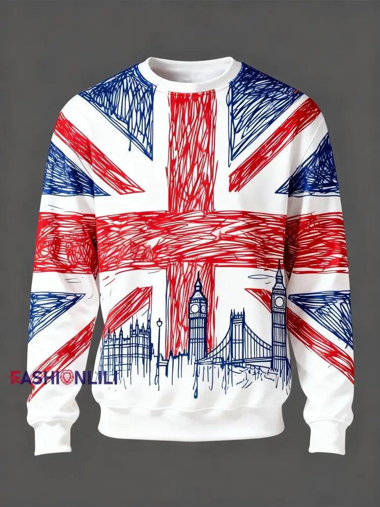 Men’s British style Crew Neck Sweatshirt As picture / S
