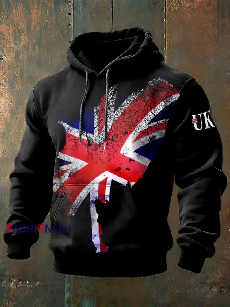 Men’s British Union Flag Hooded Sweatshirt Black / S
