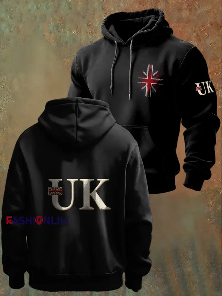 Men’s British Union Flag UK Casual Hooded Sweatshirt Black / S