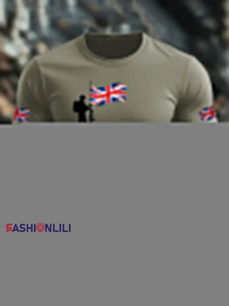 Men’s British Veteran imitation cotton short sleeved T shirt Army Green / S