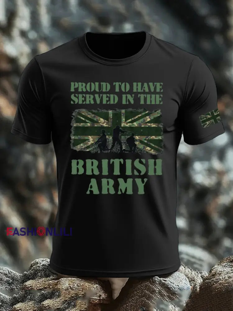 Men’s British Veteran imitation cotton short-sleeved T-shirt Black / S