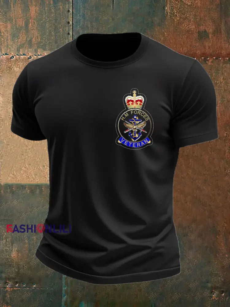 Men’s British Veteran imitation cotton short sleeved T shirt Black / S
