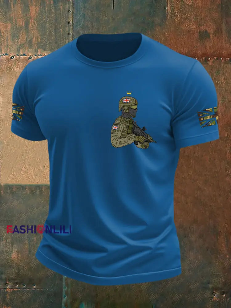 Men’s British Veteran imitation cotton short sleeved T shirt Blue / S