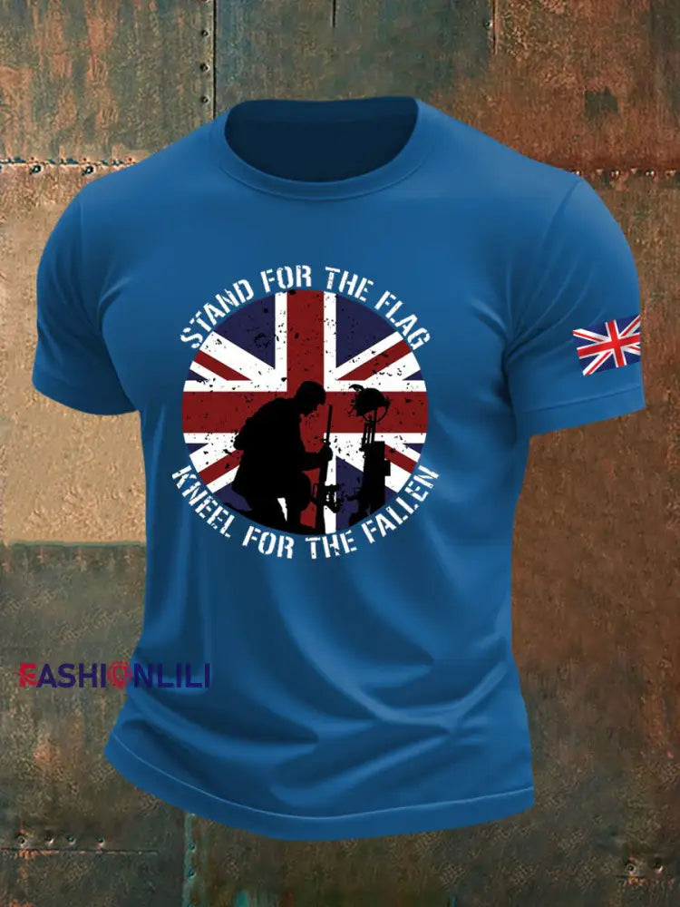 Men’s british veteran imitation cotton short sleeved T shirt Blue / S
