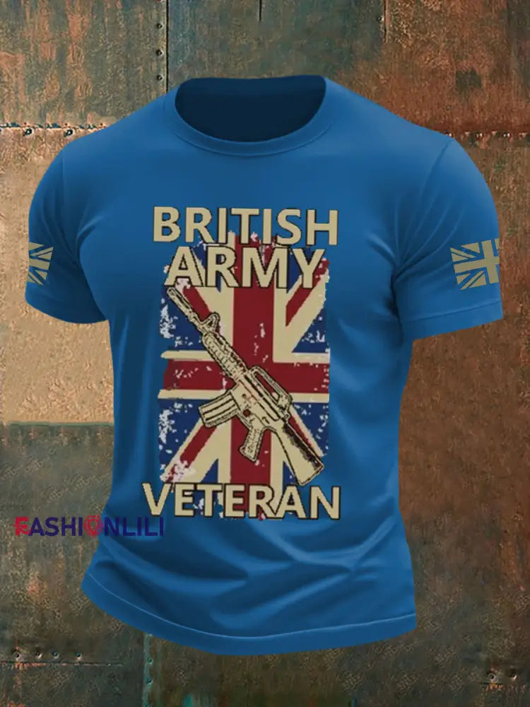 Men’s british veteran imitation cotton short sleeved T shirt Blue / S