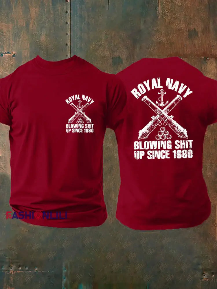 Men’s British Veteran imitation cotton short sleeved T shirt Deep Red / S