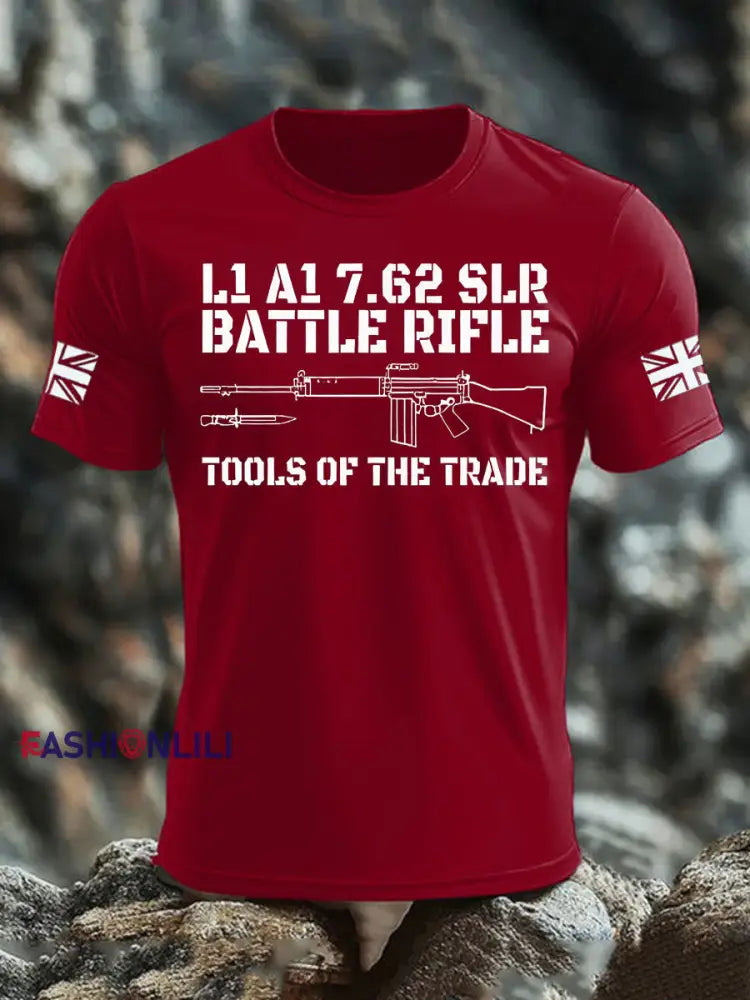 Men’s British Veteran imitation cotton short-sleeved T-shirt Deep Red / S