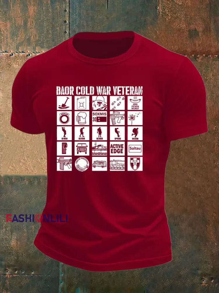 Men’s British Veteran imitation cotton short sleeved T shirt Deep Red / S