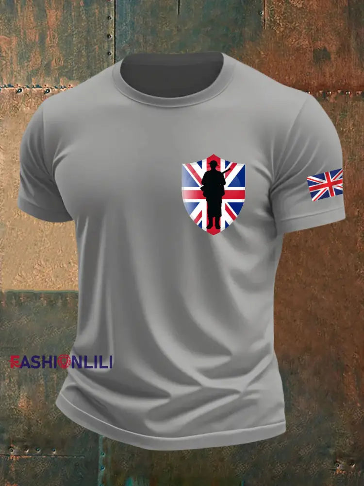 Men’s british veteran imitation cotton short sleeved T shirt Light Gray / S