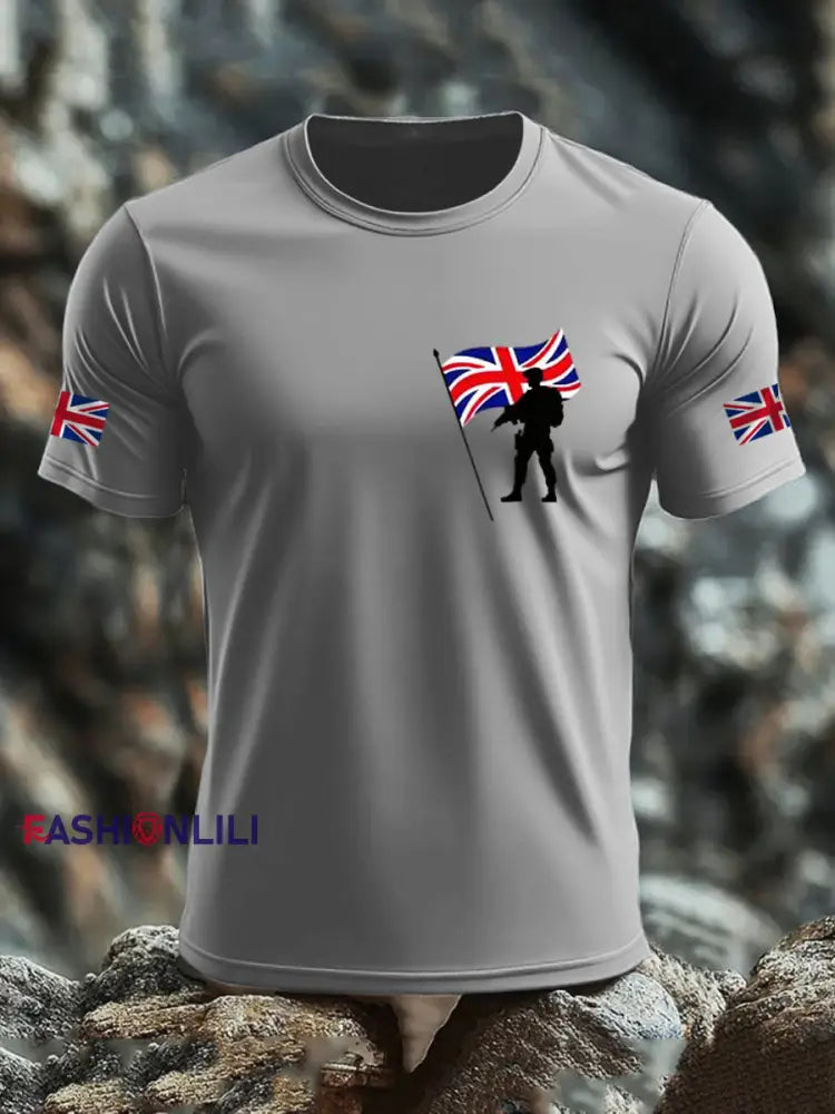 Men’s British Veteran imitation cotton short sleeved T shirt Light Gray / S