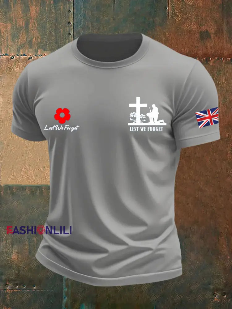Men’s british veteran imitation cotton short sleeved T shirt Light Gray / S