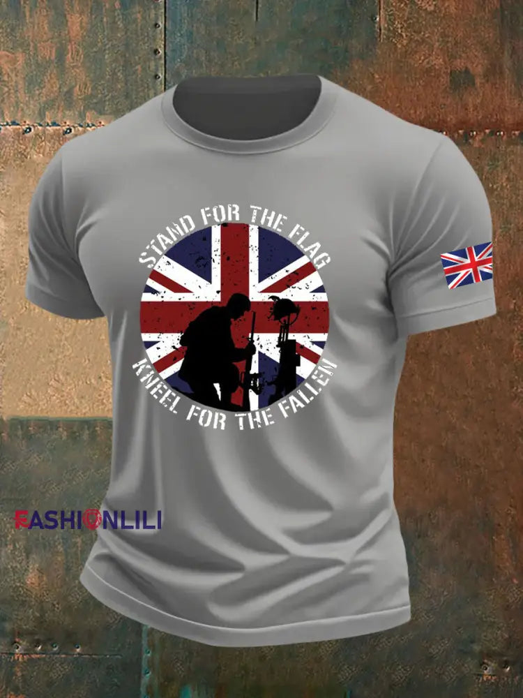 Men’s british veteran imitation cotton short sleeved T shirt Light Gray / S