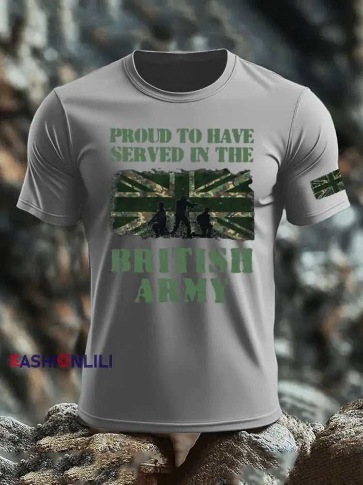 Men’s British Veteran imitation cotton short-sleeved T-shirt Light Gray / S