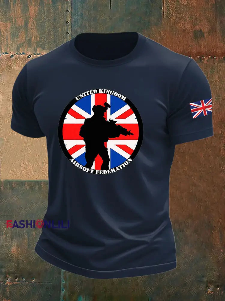 Men’s British Veteran imitation cotton short-sleeved T-shirt Navy Blue / S