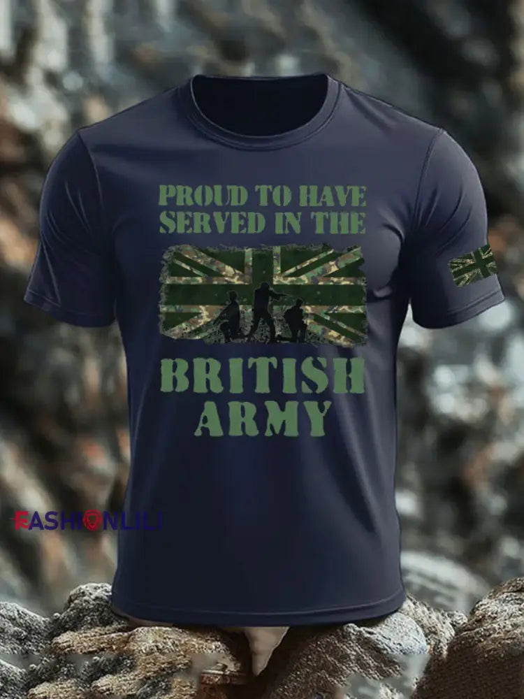 Men’s British Veteran imitation cotton short-sleeved T-shirt Navy Blue / S