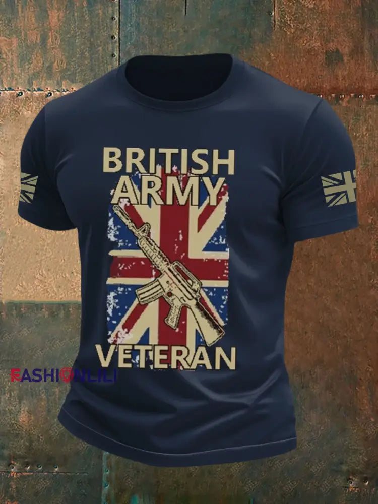 Men’s british veteran imitation cotton short sleeved T shirt Navy Blue / S