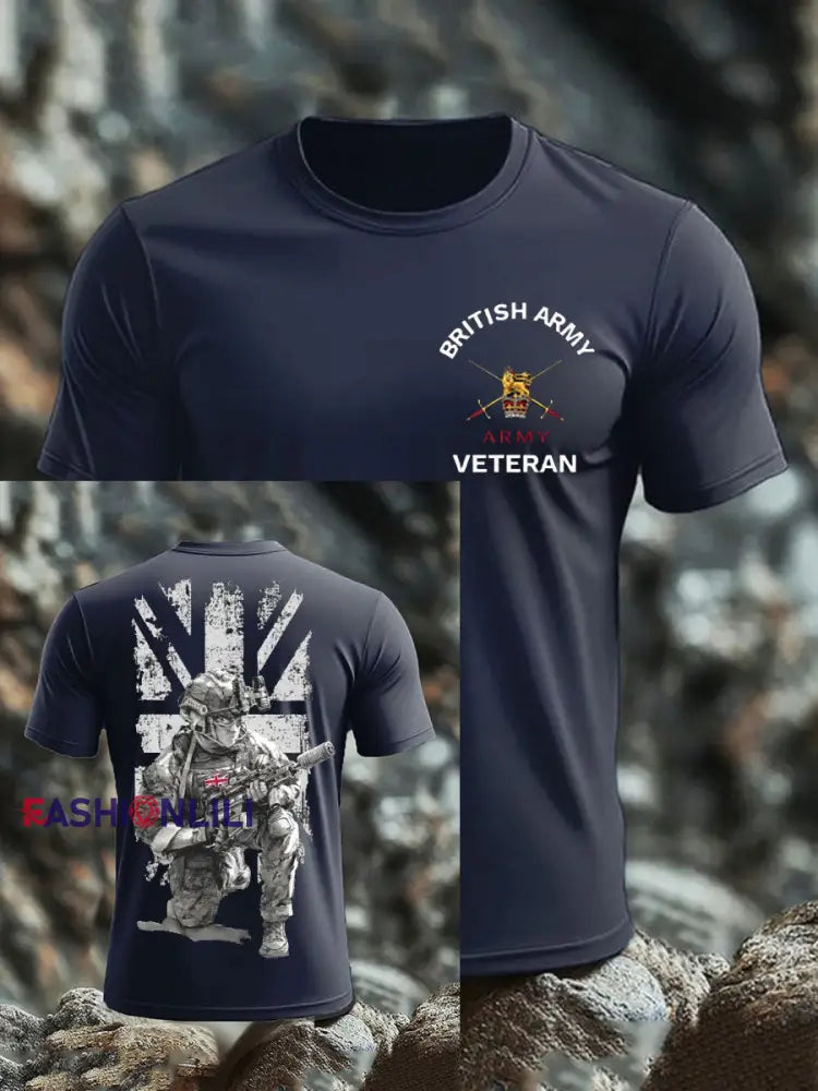 Men’s British Veteran imitation cotton short-sleeved T-shirt Navy Blue / S