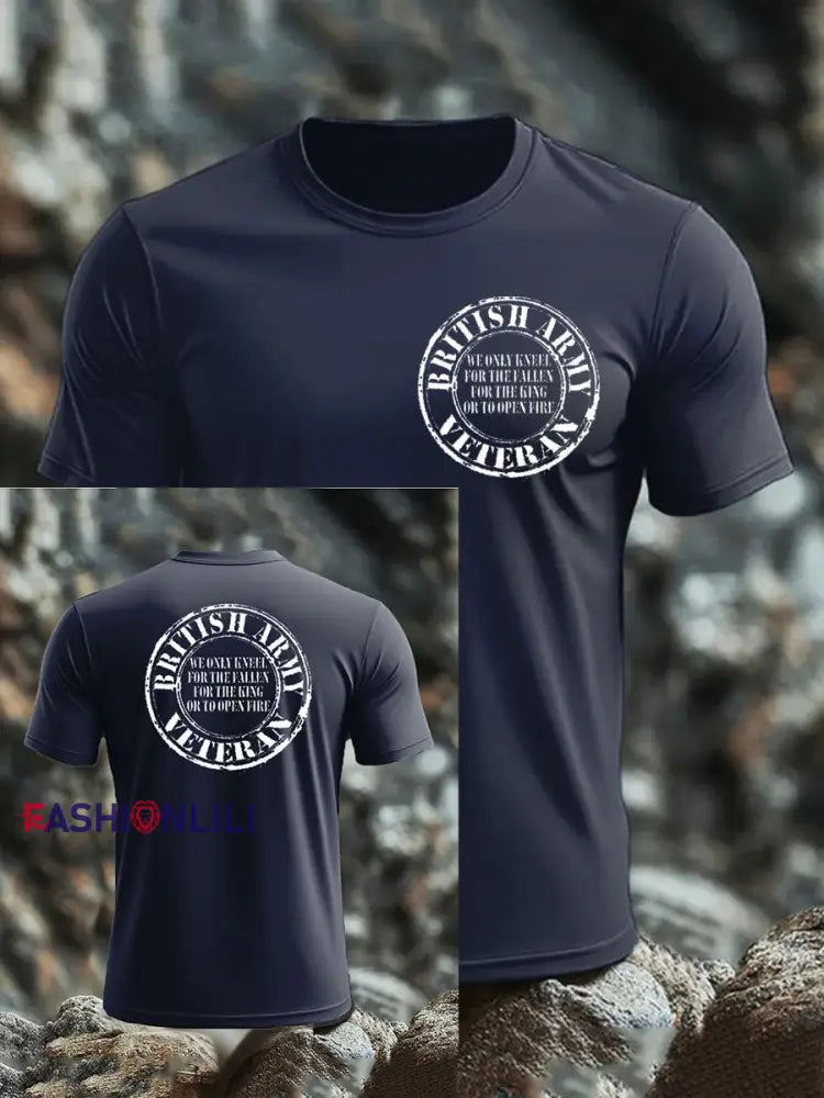 Men’s British Veteran imitation cotton short-sleeved T-shirt Navy Blue / S