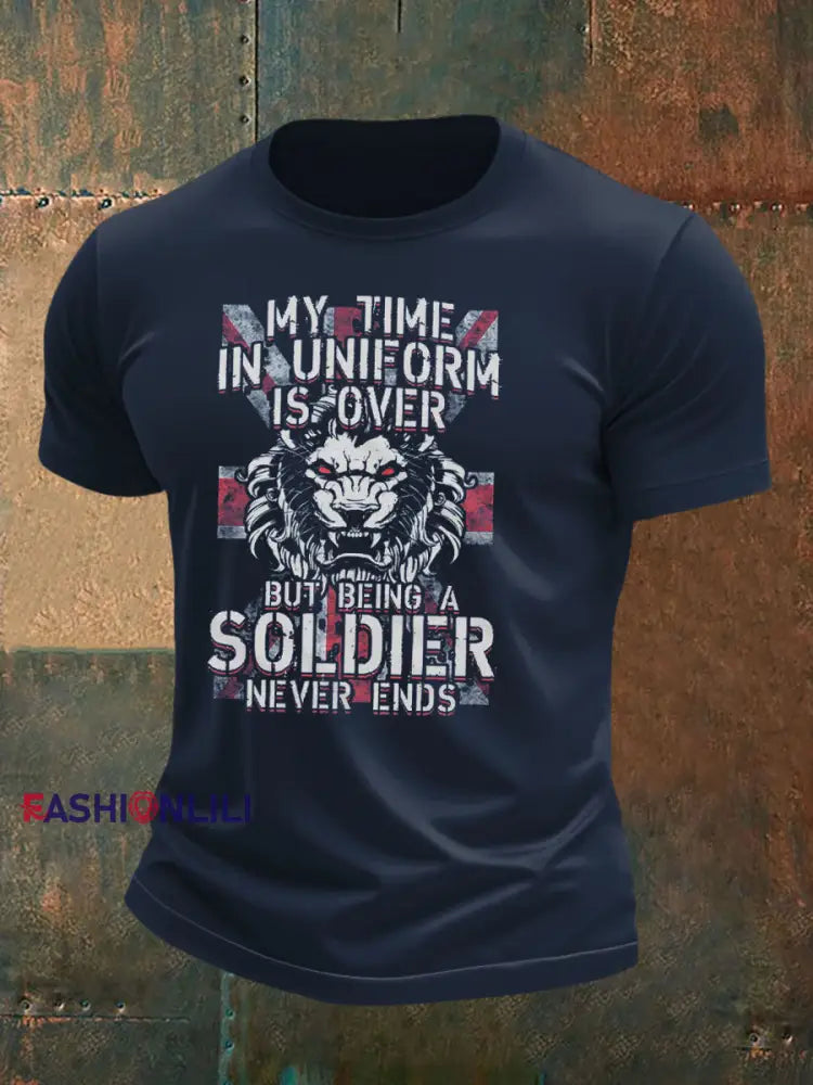Men’s british veteran imitation cotton short sleeved T shirt Navy Blue / S