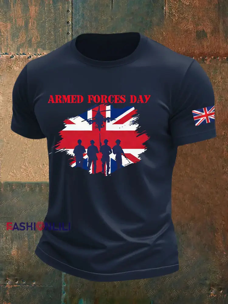 Men’s british veteran imitation cotton short sleeved T shirt Navy Blue / S